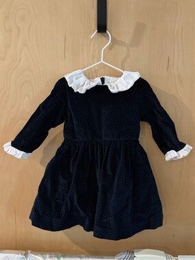Kid 2T La Coqueta navy polka dot velvet dress